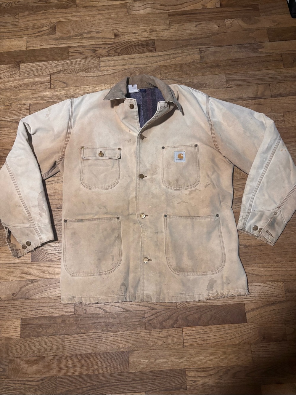 Vintage Carhartt 6BLCT Blanket Lined Chore Coat Distressed Brown XXL Tall